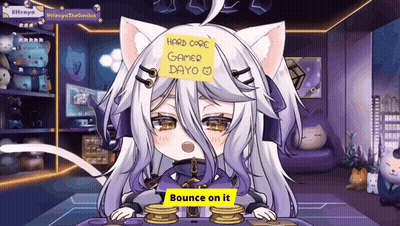 A Cartoon Character With A Sticky Note On Her Head That Says Hard Core Gamer Dayo GIF