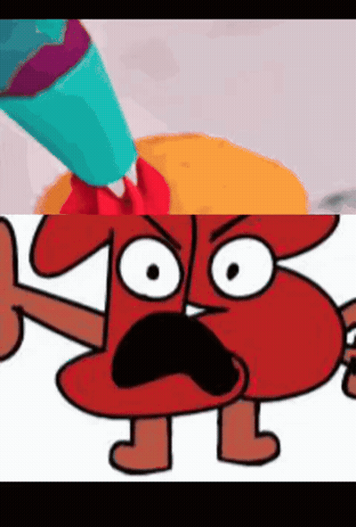 A Cartoon Character With A Surprised Look On His Face And A Rocket In The Background . GIF
