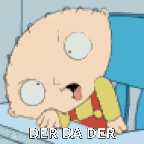 A Cartoon Character With A Surprised Look On His Face And The Words Der Dia Der Below Him GIF