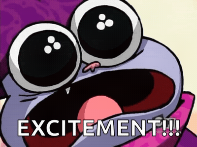 A Cartoon Character With A Surprised Look On His Face And The Words Excitement GIF