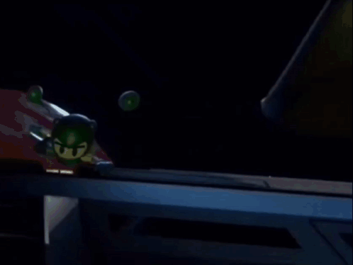 A Cartoon Character With A Surprised Look On His Face In A Dark Room GIF