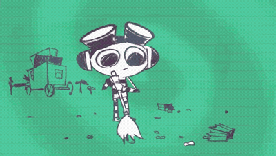 A Cartoon Character With A Swirl In His Eyes And A Green Circle In His Hand GIF