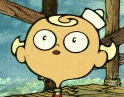 A Cartoon Character With A Swirl On His Head Has The Letter C On His Face GIF