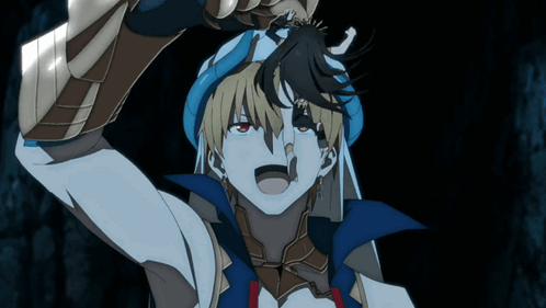 A Cartoon Character With A Sword In His Hand And A Blue Hat GIF