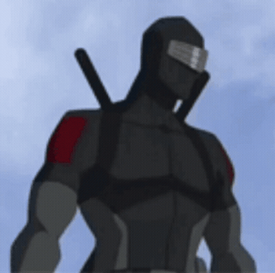 A Cartoon Character With A Sword In His Hand Is Standing In Front Of A Cloudy Sky . GIF