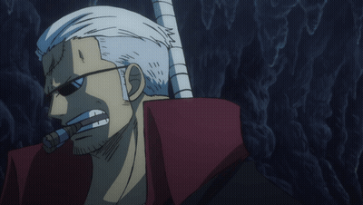 A Cartoon Character With A Sword In His Mouth And Sunglasses On GIF