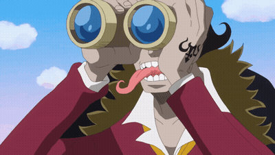 A Cartoon Character With A Tattoo On His Arm Looks Through Binoculars GIF