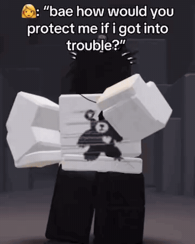 A Cartoon Character With A Teddy Bear On His Shirt Says " Bae How Would You Protect Me If I Got Into Trouble " GIF