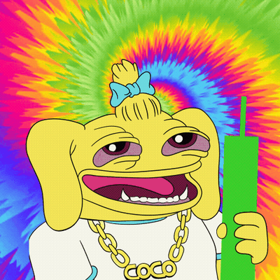 A Cartoon Character With A Tie Dye Background Has A Necklace That Says Coco GIF