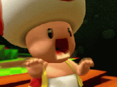 A Cartoon Character With A Toad Hat Is Standing On A Wooden Surface With His Mouth Open GIF