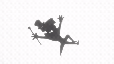 A Cartoon Character With A Top Hat And Cane Is Falling GIF