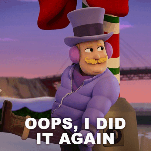 A Cartoon Character With A Top Hat And Ear Warmers Says " Oops I Did It Again " GIF