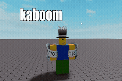 A Cartoon Character With A Top Hat And The Word Kaboom On The Top GIF