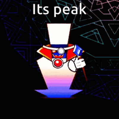 A Cartoon Character With A Top Hat Holding A Microphone And The Words It 'S Peak GIF