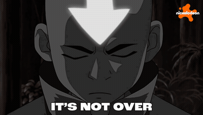 A Cartoon Character With A Triangle On His Head And The Words It 'S Not Over GIF
