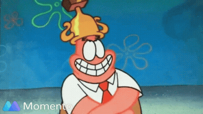 A Cartoon Character With A Trophy On Top Of His Head And The Words Momento On The Bottom GIF