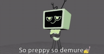 A Cartoon Character With A Tv Head And The Words So Preppy So Demure GIF