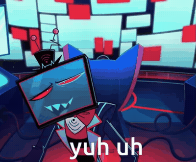A Cartoon Character With A Tv On His Head And The Words Yuh Uh Below Him GIF