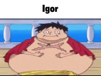A Cartoon Character With A Very Large Belly Is Sitting On A Wooden Deck . GIF