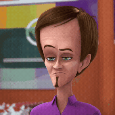 A Cartoon Character With A Very Large Head And A Mustache GIF