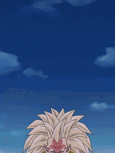 A Cartoon Character With A Very Long Hair Stands In Front Of A Blue Sky With Clouds GIF