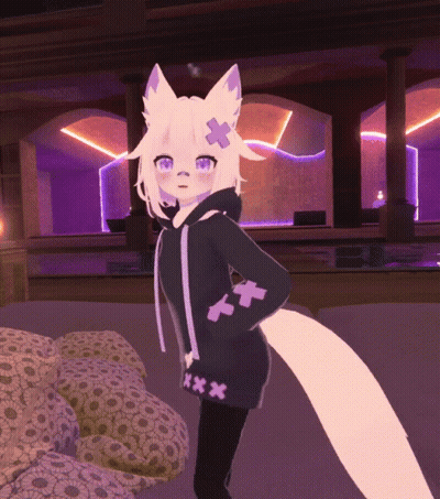 A Cartoon Character With A White Tail And A Black Hoodie With Xxx On It GIF