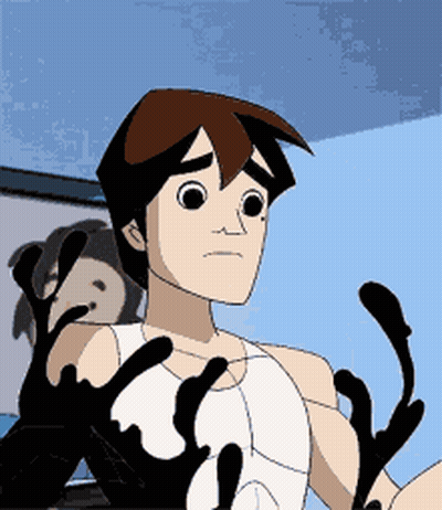 A Cartoon Character With A White Tank Top And Black Hands GIF