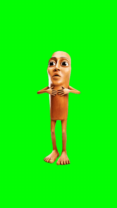 A Cartoon Character With A Wooden Head And Legs Is Smiling On A Green Screen GIF