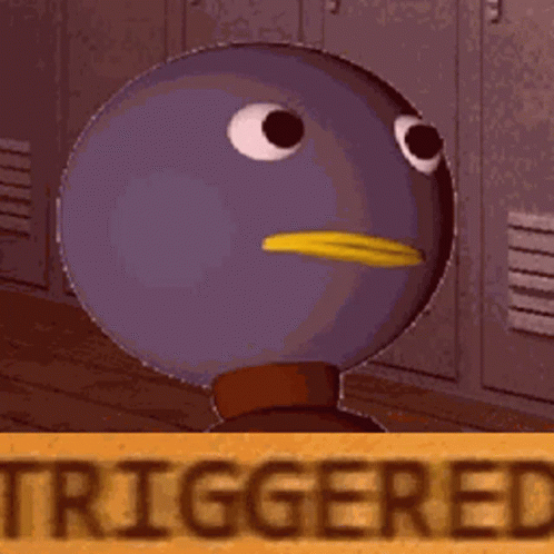 A Cartoon Character With A Yellow Beak Is Sitting In Front Of Lockers . GIF