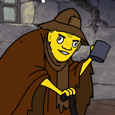 A Cartoon Character With A Yellow Face And A Brown Hat GIF