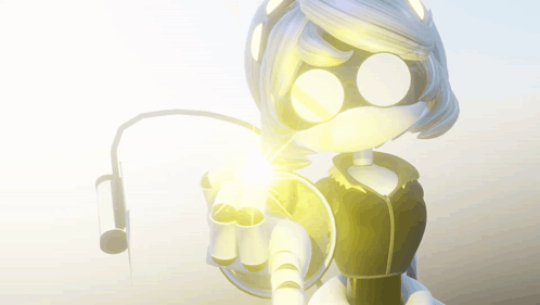 A Cartoon Character With A Yellow Light Coming Out Of Her Eyes GIF