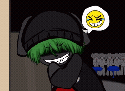 A Cartoon Character With A Yellow Smiley Face In A Speech Bubble Above His Head GIF