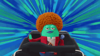 A Cartoon Character With An Afro Is Riding A Roller Coaster And Smiling . GIF