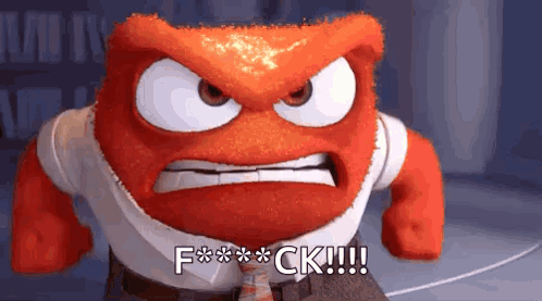 A Cartoon Character With An Angry Face And The Words F *** Ck !!! On The Bottom GIF