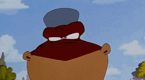 A Cartoon Character With An Angry Look On His Face And A Hat On His Head . GIF