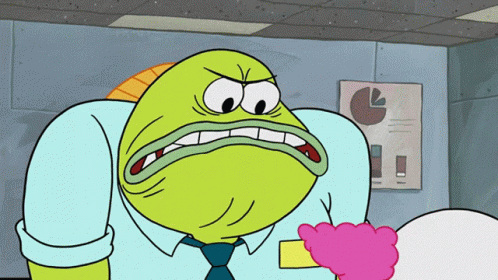 A Cartoon Character With An Angry Look On His Face In Front Of A Poster With A Pie Chart On It GIF