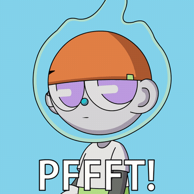 A Cartoon Character With An Orange Hat And The Words Pffft GIF