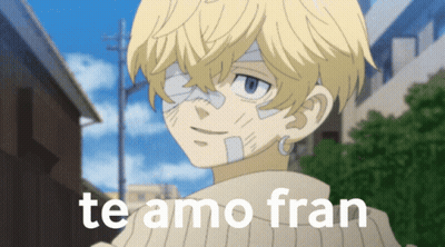 A Cartoon Character With Bandages On His Face And The Words Te Amo Fran Below Him GIF