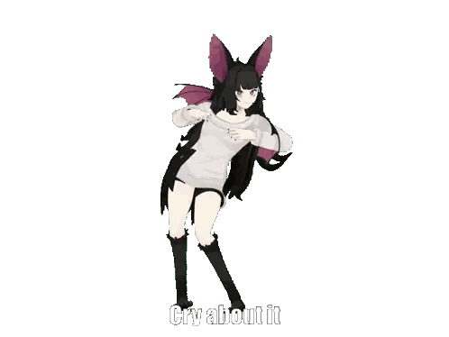 A Cartoon Character With Bat Wings And The Words Cry About It On The Bottom Sticker