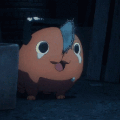 A Cartoon Character With Big Eyes And A Tear In His Eye GIF