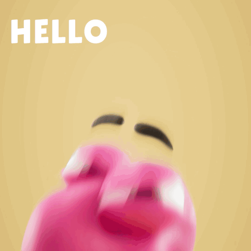 A Cartoon Character With Big Eyes And The Words Hello Written Above It GIF