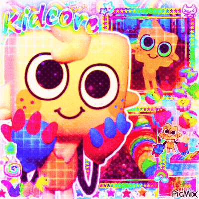 A Cartoon Character With Big Eyes Is Holding A Ice Cream Cone And Smiling . GIF