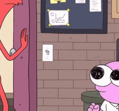 A Cartoon Character With Big Eyes Is Standing In Front Of A Board With A Graph On It GIF