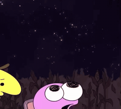 A Cartoon Character With Big Eyes Is Talking To Another Cartoon Character . GIF