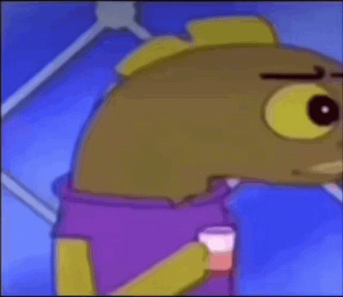 A Cartoon Character With Big Yellow Eyes Is Holding A Cup GIF