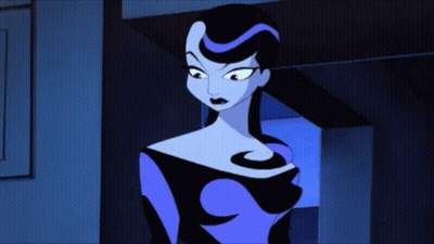 A Cartoon Character With Black Hair And A Purple Dress GIF
