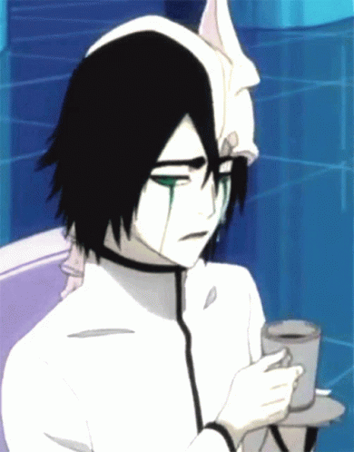 A Cartoon Character With Black Hair And Green Eyes Is Holding A Cup GIF