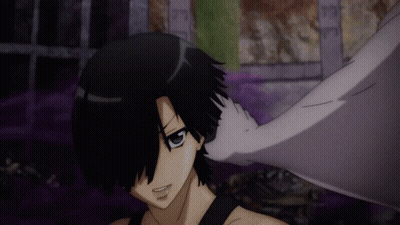 A Cartoon Character With Black Hair And White Wings Looks At The Camera GIF