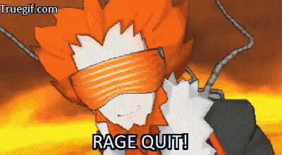 A Cartoon Character With Blindfolds And The Words " Rage Quit " On The Bottom GIF