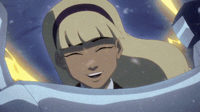 A Cartoon Character With Blonde Hair And A Purple Headband Smiles GIF